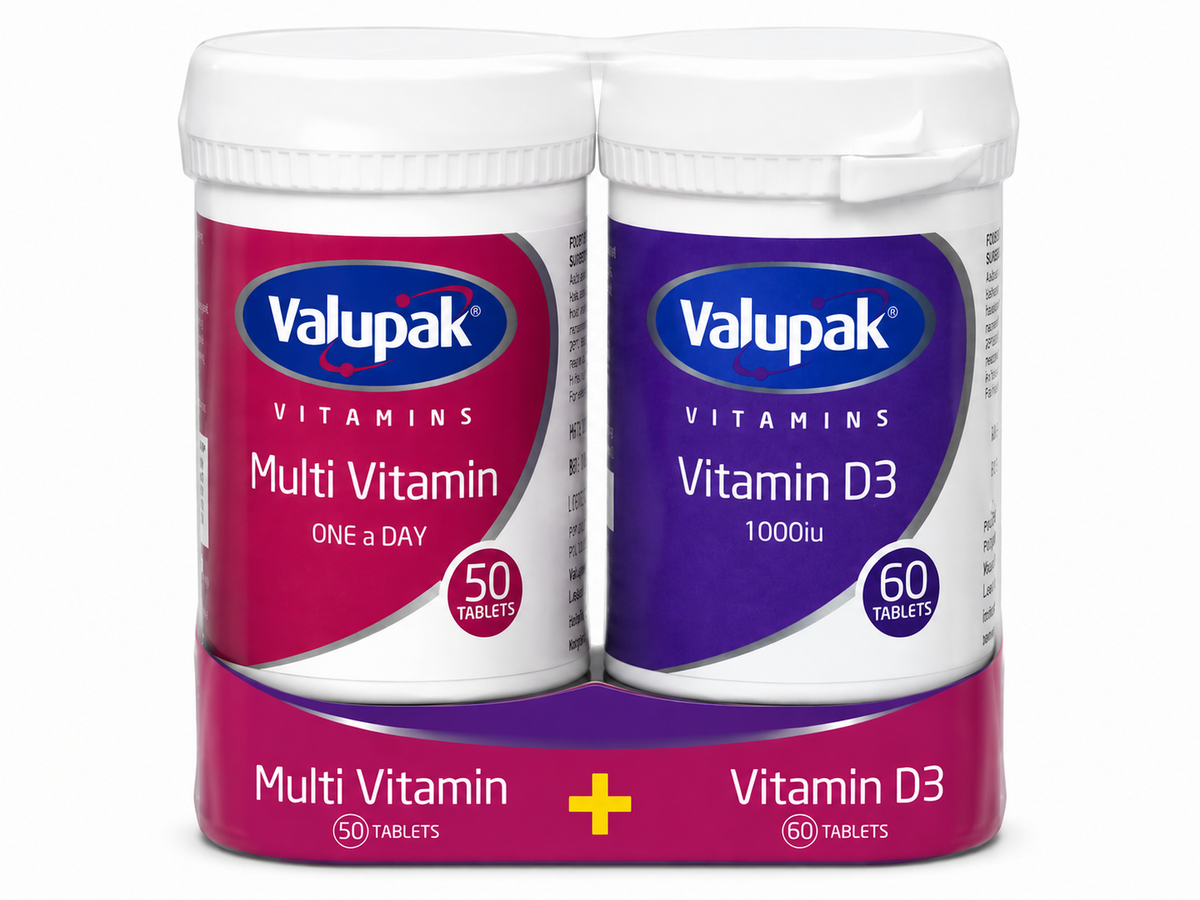 Valupak Multivitamin 50 Tablets + Vitamin D3 1000IU (25mcg) 60 Capsules